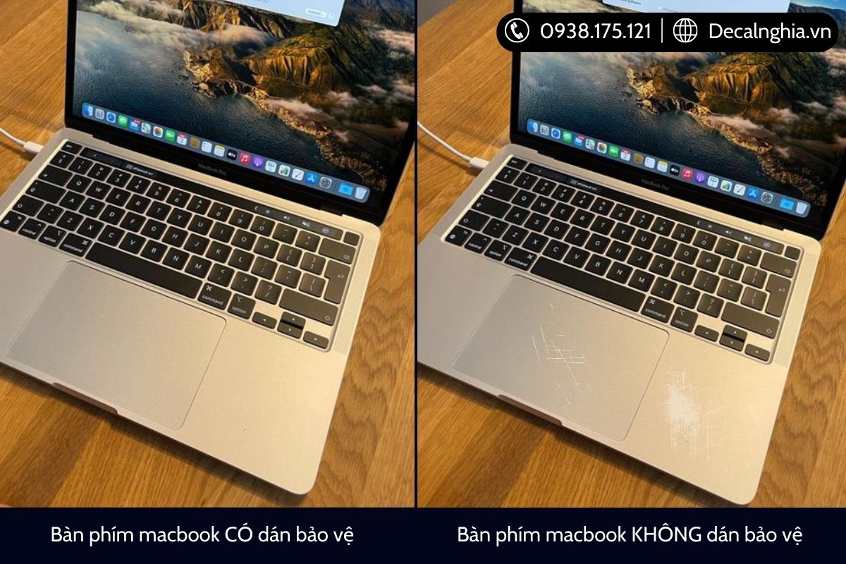 Sự khác nhau giữa dán bàn phím macbook và không dán sau 12 tháng