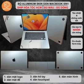 Dán Macbook Air M4 | 13, 15 inch Combo 5 In 1 | Chất liệu Nhôm Cán Mỏng (Aluminum)