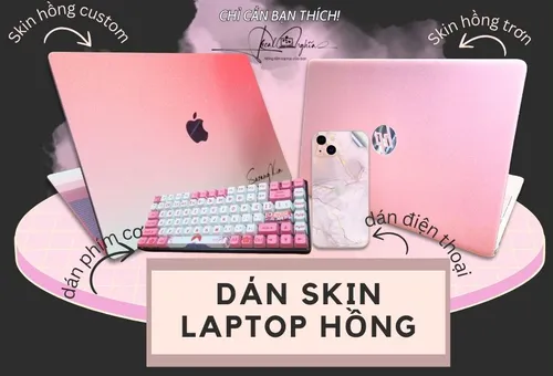 Dán laptop màu hồng dễ thương tại nhà - Miếng dán cắt chuẩn từng chi tiết