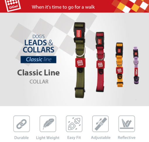 Vòng cổ cho chó gigwi phản quang, an toàn tiêu chuẩn Châu Âu cho chó size bé chó size nhỡ chó size to