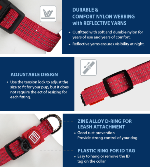 Vòng cổ cho chó gigwi phản quang, an toàn tiêu chuẩn Châu Âu cho chó size bé chó size nhỡ chó size to