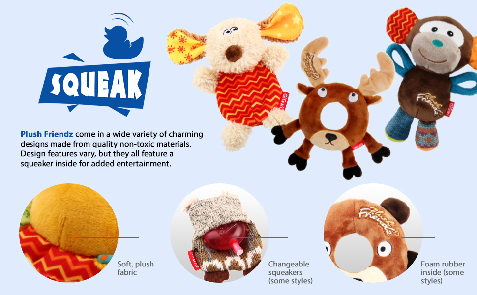 Plush friendz thú bông cho chó dạng ống chống cắn phá mềm mại - gigwi đồ chơi chó mèo