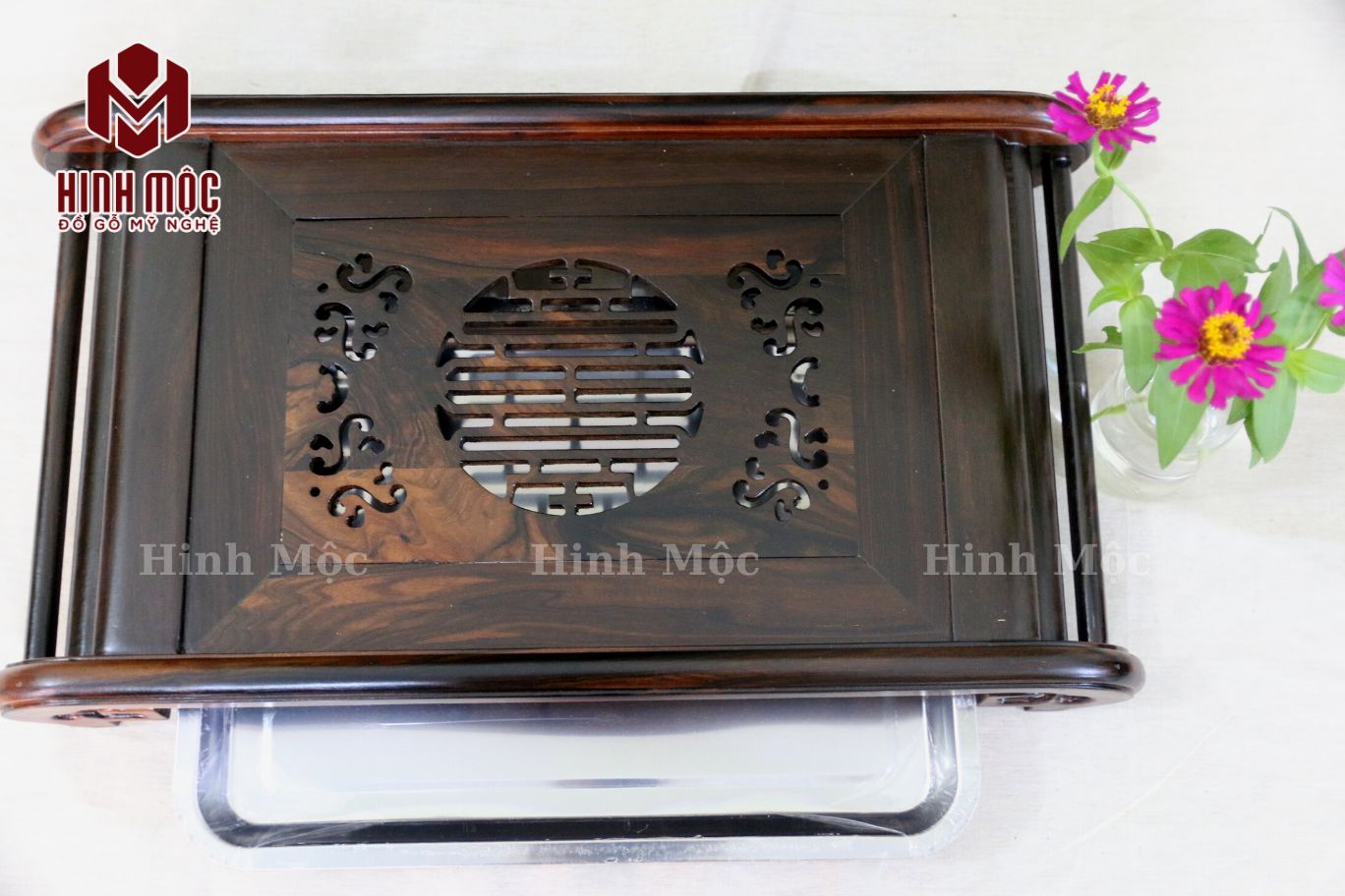 Khay trà cuốn thư gỗ mun Khay trà cuốn thư gỗ mun
