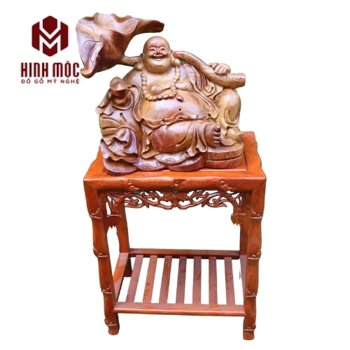 Đôn gỗ để tượng di lặc đục trúc, mặt chữ nhật 50x35cm, gỗ hương Đôn Gỗ Để Tượng Di Lặc Đục Trúc, Mặt Chữ Nhật 50X35Cm, Gỗ Hương