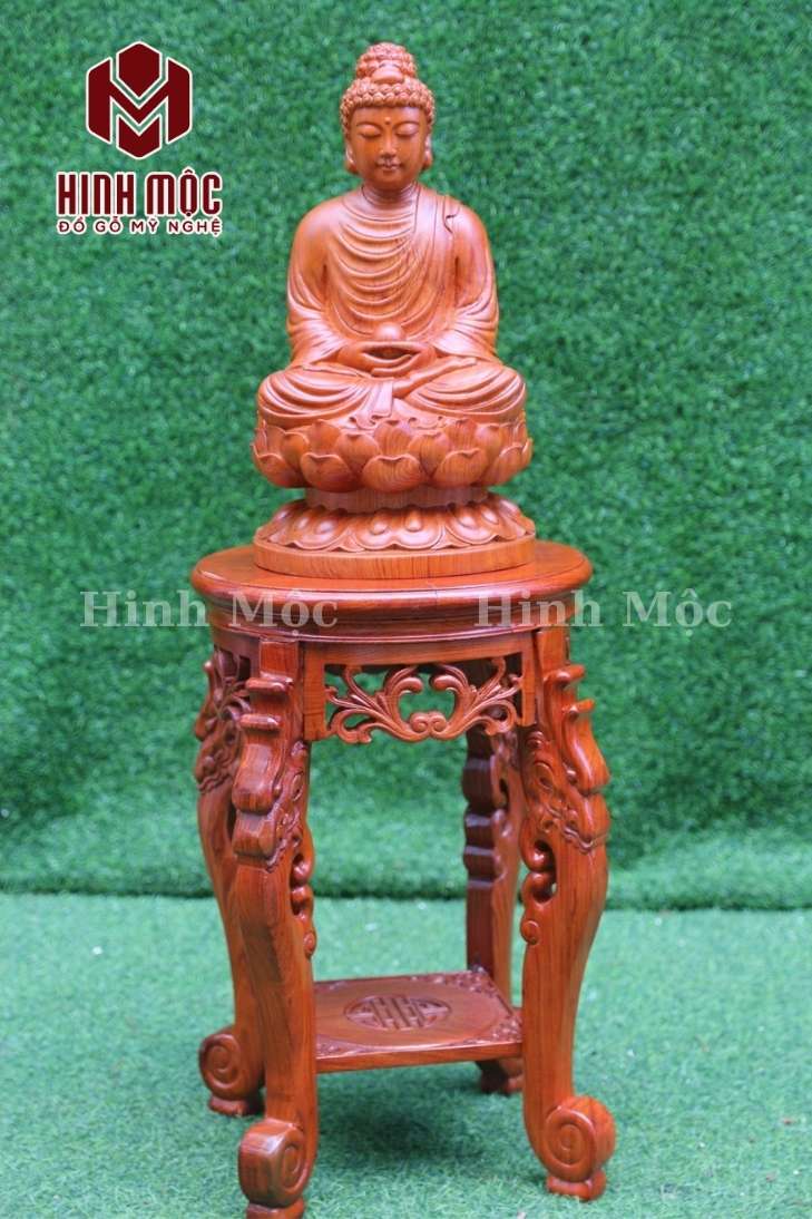 Đôn gỗ tròn chân rồng rất hợp để kê tượng đế tròn Đôn gỗ tròn chân rồng rất hợp để kê tượng đế tròn