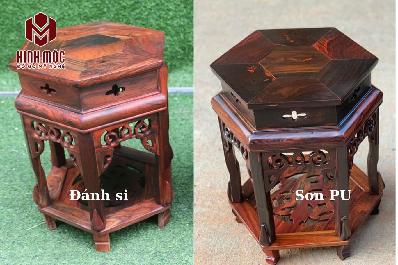 đôn lục giác gỗ trắc đánh si và sơn pu đôn lục giác gỗ trắc đánh si và sơn pu