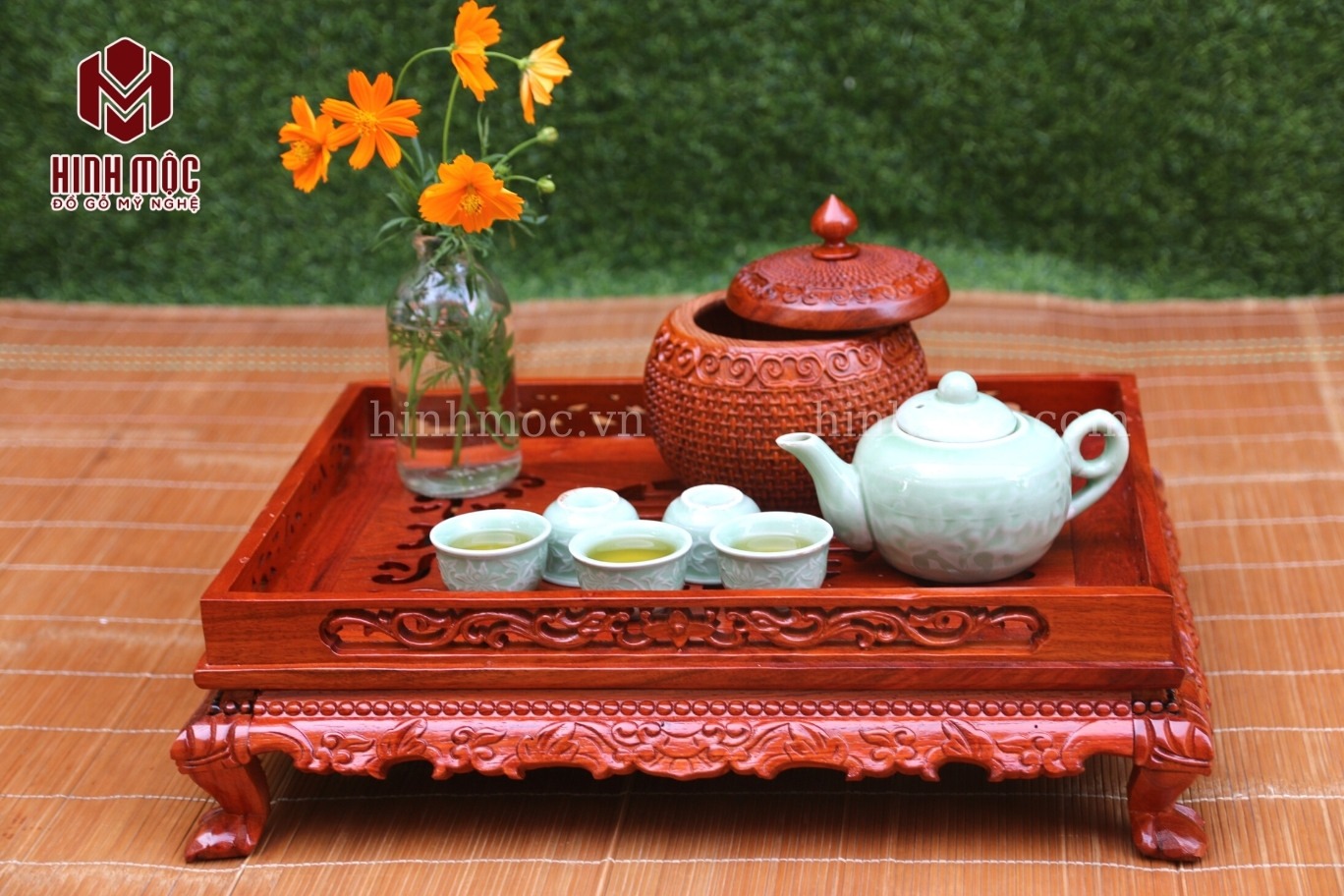 Khay trà chân quỳ gỗ hương Khay trà chân quỳ gỗ hương