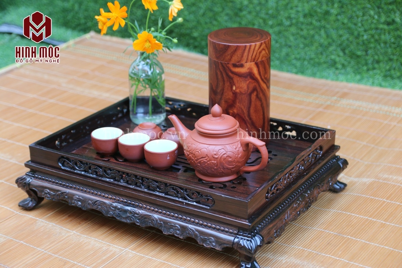 Khay trà gỗ mun chạm rồng (4) Khay trà gỗ mun chạm rồng (4)