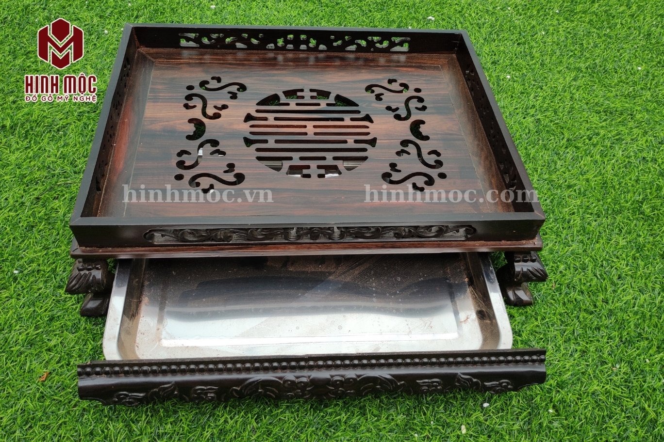 khay trà gỗ mun chạm rồng có chứa khay inox đựng nước khay trà gỗ mun chạm rồng có chứa khay inox đựng nước