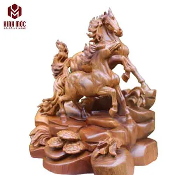 Tượng gỗ song mã cao 42cm