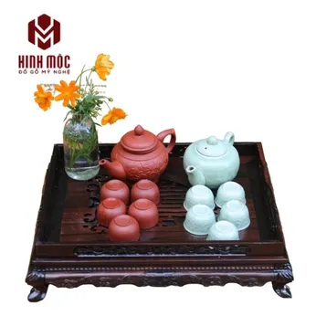 Khay trà gỗ mun chạm rồng sang trọng, đẳng cấp