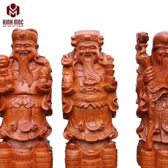 Bộ Phúc Lộc Thọ cao 30cm gỗ hương dáng chibi