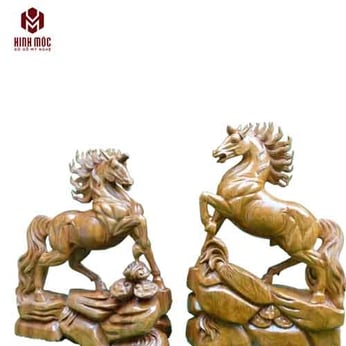 Cặp đôi ngựa phong thủy cao 60cm gỗ ngọc am