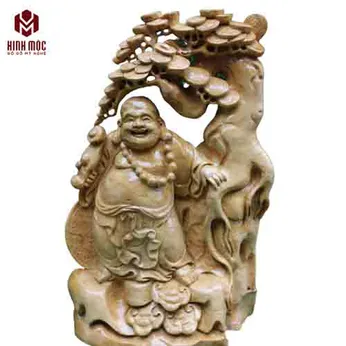 Di Lặc đứng cây tiền tài lộc gỗ nu kháo