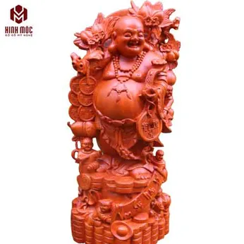 Di lặc gánh đào gỗ hương cao 60cm