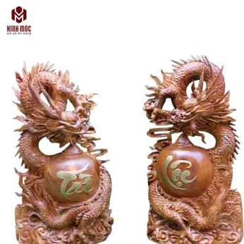 Đôi Rồng Gỗ Hương Ta Cao 60cm