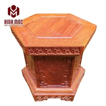 Đôn gỗ lục giác kê tượng cao 20 -> 30cm, chạm khắc hoa sen, gỗ hương siêu đẹp