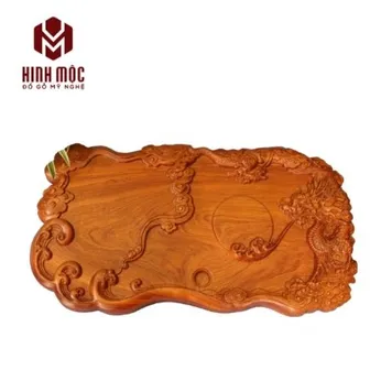 Khay trà đục rồng nguyên khối gỗ hương siêu đẹp