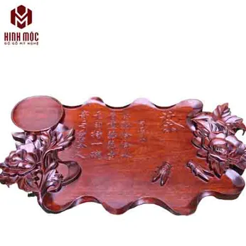 Khay trà hoa hồng gỗ gụ