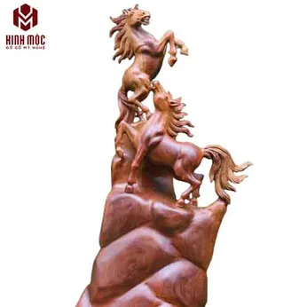 Song mã uyên ương gỗ hương cao 52cm