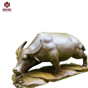 Con trâu cao 27 dài 50cm gỗ mun đuôi công