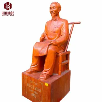 Tượng gỗ Bác Hồ ngồi đọc báo cao 60cm