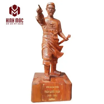 Tượng gỗ Trần Hưng Đạo đứng chỉ tay cao từ 50cm