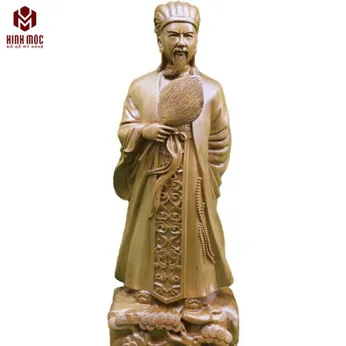 Tượng Khổng Minh cao 50cm gỗ bách xanh