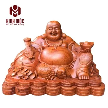 Tượng phật di lặc ngồi đế xoài gỗ hương ngang 50, cao 30 cm