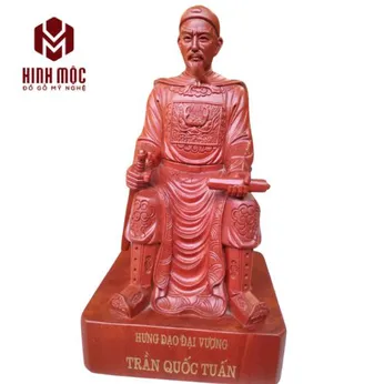 Tượng Trần Quốc Tuấn ngồi ngai gỗ hương đục tay 