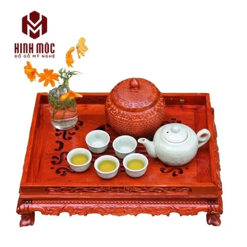 Khay trà chân quỳ gỗ hương cao cấp