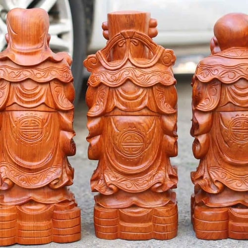 Bộ Phúc Lộc Thọ cao 30cm gỗ hương dáng chibi