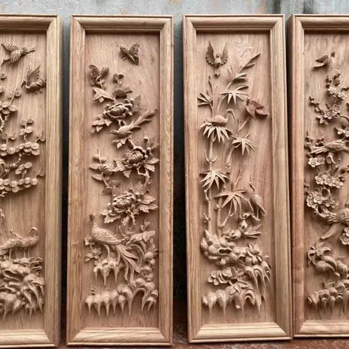 Tranh tứ quý gỗ hương đá