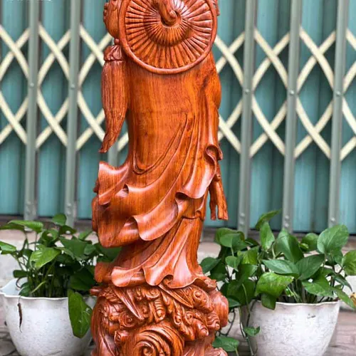 Đạt Ma khất thực gỗ hương cao 80cm