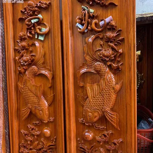 Tranh cá chép khung trơn 1,07m
