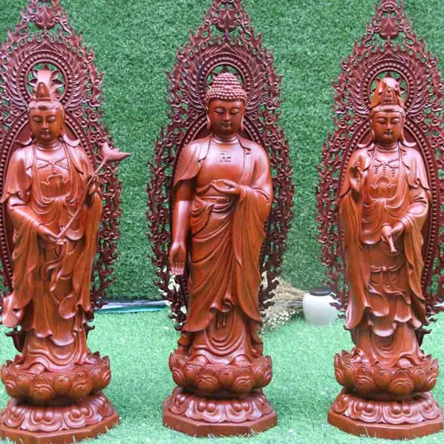 Bộ Tây Phương Tam Thánh cao 60cm gỗ hương