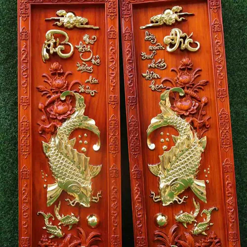 Tranh gỗ cá chép Phúc Đức 1.07m