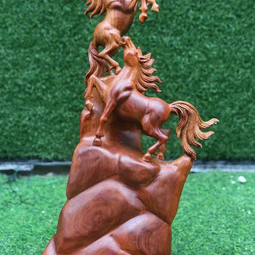 Song mã uyên ương gỗ hương cao 52cm