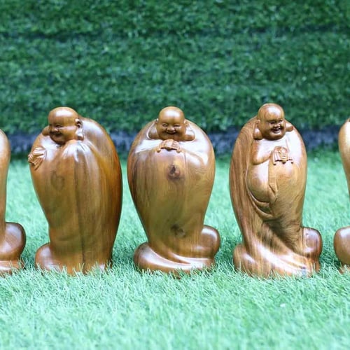 Bộ 5 ông Di Lặc ngũ phúc cao 20cm gỗ bách xanh