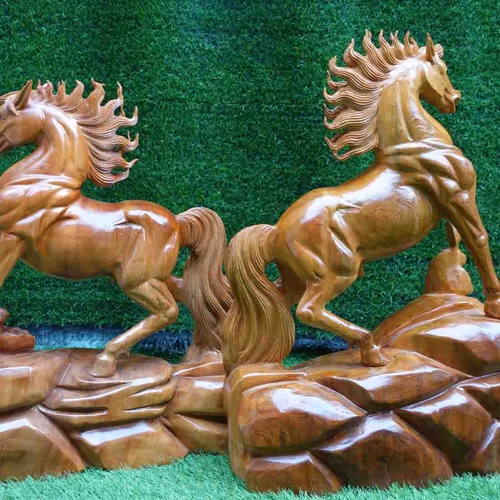 Cặp đôi ngựa phong thủy cao 60cm gỗ ngọc am