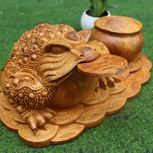 Cóc trấn hũ vàng gỗ hương ta ngang 45cm