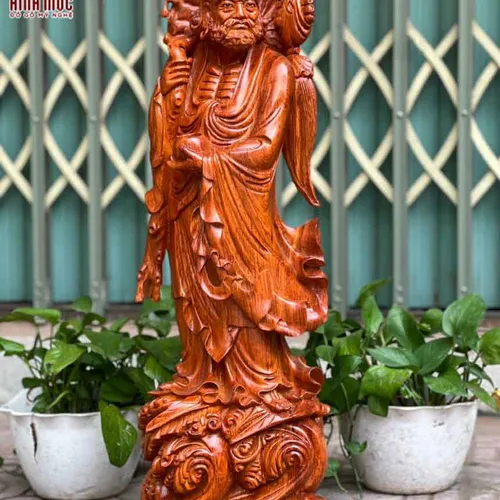 Đạt Ma khất thực gỗ hương cao 80cm