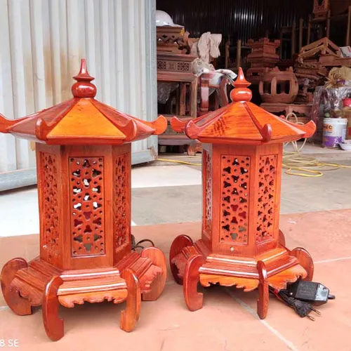 Đèn thờ chân lùn 40cm gỗ hương