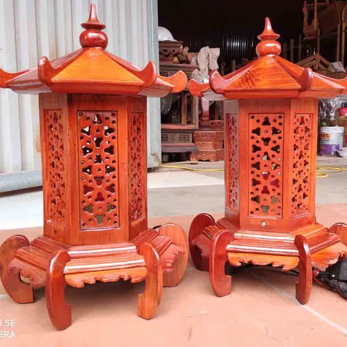 Đèn thờ chân lùn 40cm gỗ hương