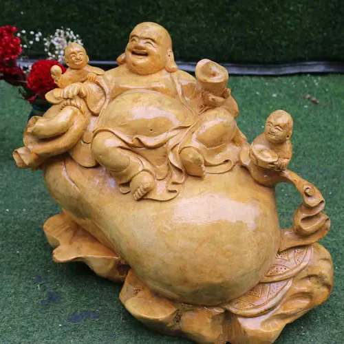 Di Lặc 2 tiểu đồng gỗ nu kháo