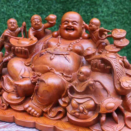Di Lặc ngồi ngũ phúc gỗ hương đá