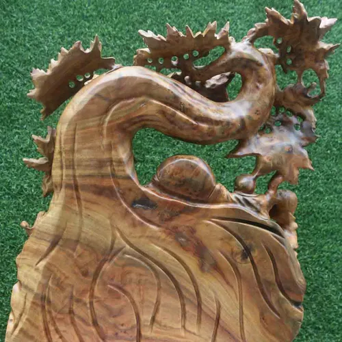 Di Lặc ngồi gốc cây đào cao 67cm gỗ xá xị