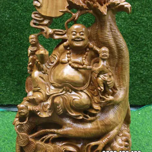 Di Lặc ngồi củ sâm gỗ xá xị