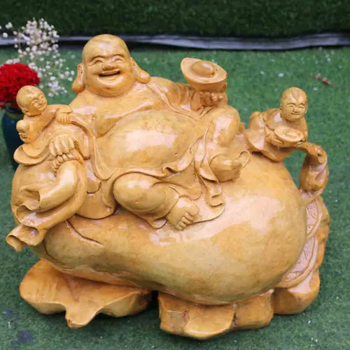 Di Lặc 2 tiểu đồng gỗ nu kháo
