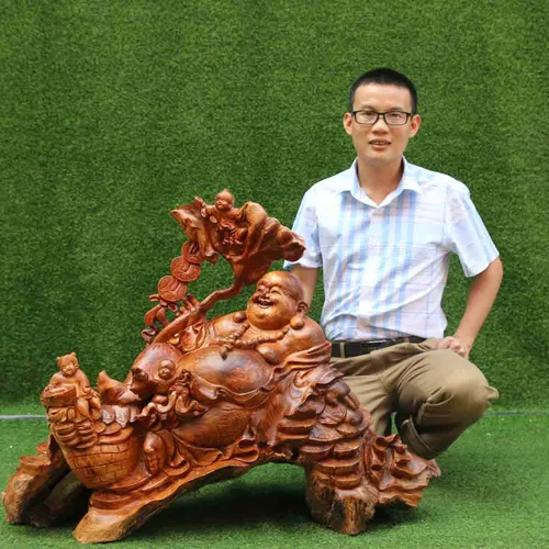 Tượng di lặc tam phúc cầm lá sen